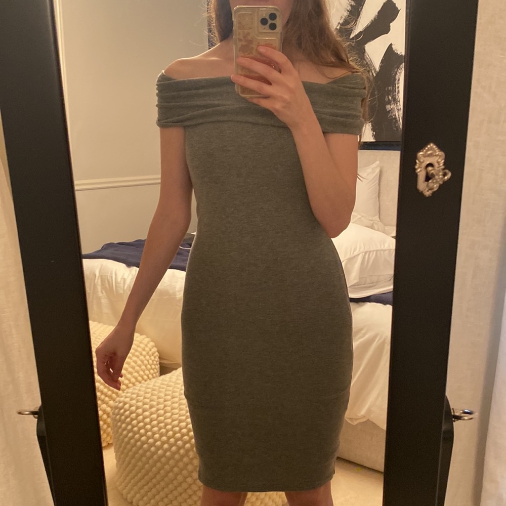 Grey sweater dress by cupcakes and cashmere with drape neck